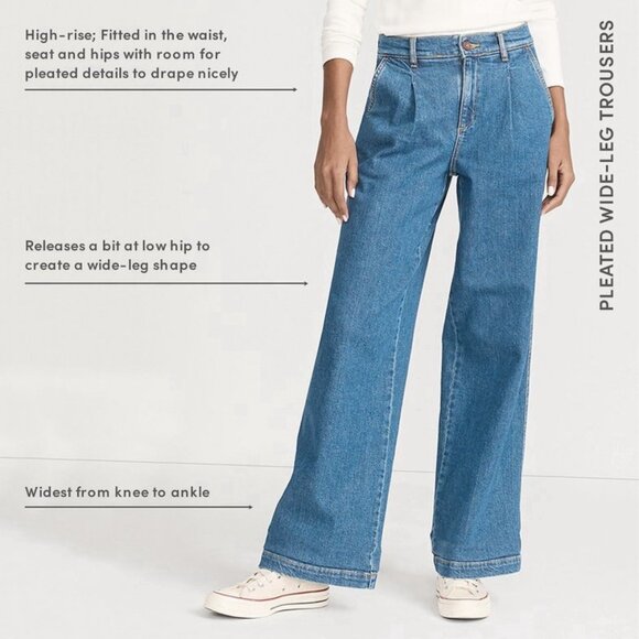 Land’s End Pleated Wide Leg Trouser Jeans (Sz Pet 12) High Rise Elevated Basic - Picture 6 of 10